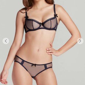 NWT Agent Provocateur Claira Navy and Black Ribbon Lace Balconette Bra Size 34B
